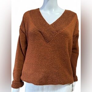 Ava & Viv Cozy V-Neck Sweater in Rust